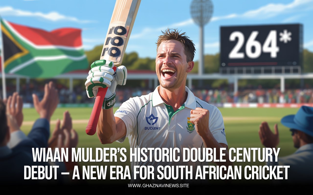 Wiaan Mulder scores an unbeaten 264 in his debut Test as South Africa’s captain against Zimbabwe, breaking multiple records.