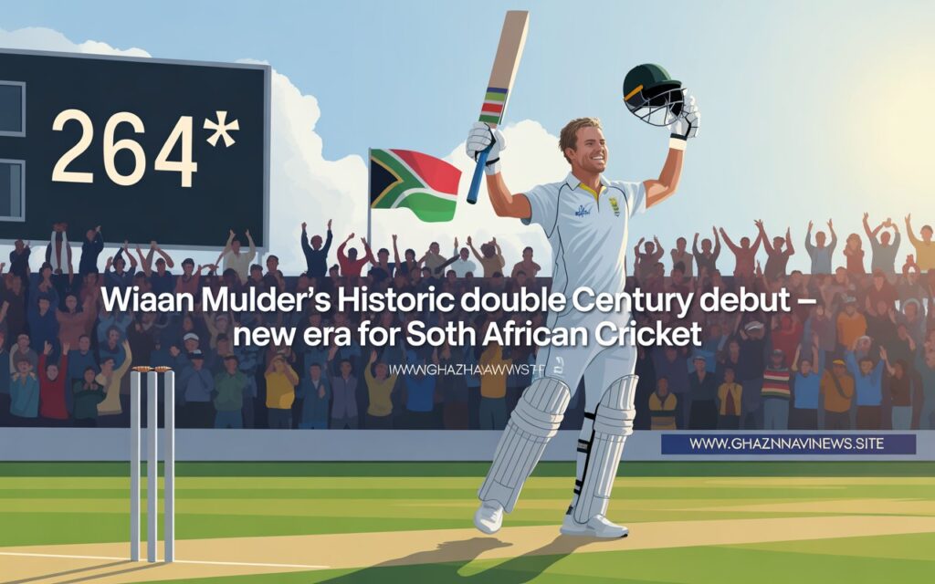 Wiaan Mulder scores an unbeaten 264 in his debut Test as South Africa’s captain against Zimbabwe, breaking multiple records.