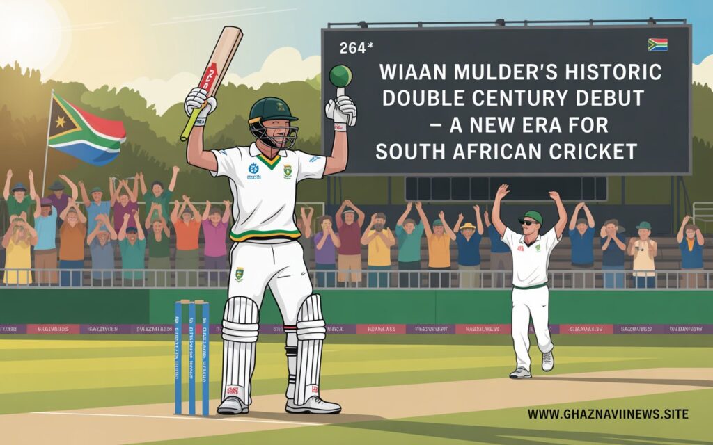 Wiaan Mulder scores an unbeaten 264 in his debut Test as South Africa’s captain against Zimbabwe, breaking multiple records.