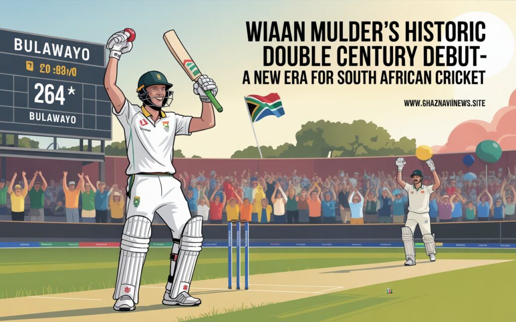 Wiaan Mulder scores an unbeaten 264 in his debut Test as South Africa’s captain against Zimbabwe, breaking multiple records.