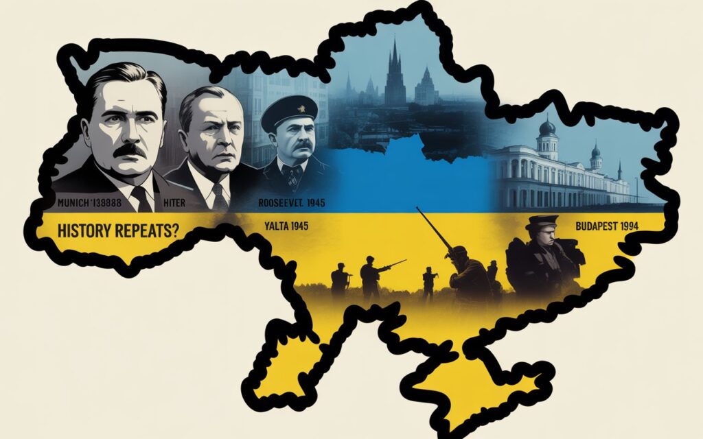 History’s Shadows: How Munich, Yalta, and Budapest Shape the Debate on Ukraine 4 design an awareness style poster showing VY hHvCLQZejToB6mg2fTw 596D2L 1SjunNvhJuIP3pg