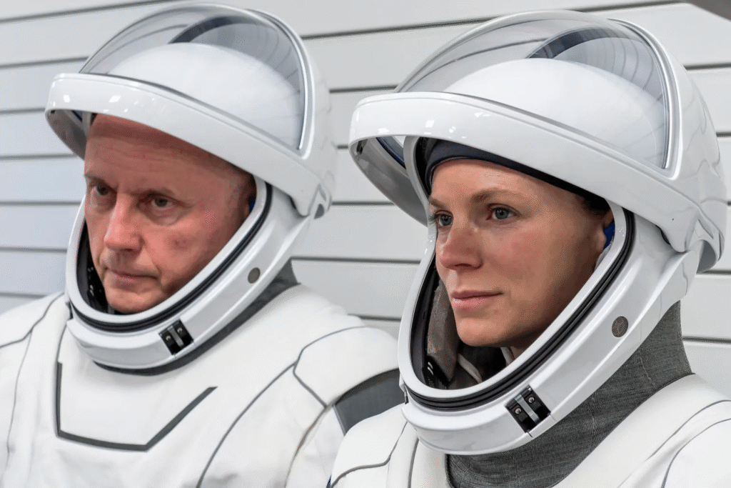 NASA Astronauts to Connect with Ohio Students via Live Earth-to-Space Call 2 NASA astronauts Mike Fincke (left) and Zena Cardman photographed during training for their trip to the International Space Station at SpaceX facilities in Florida.
Credit: SpaceX