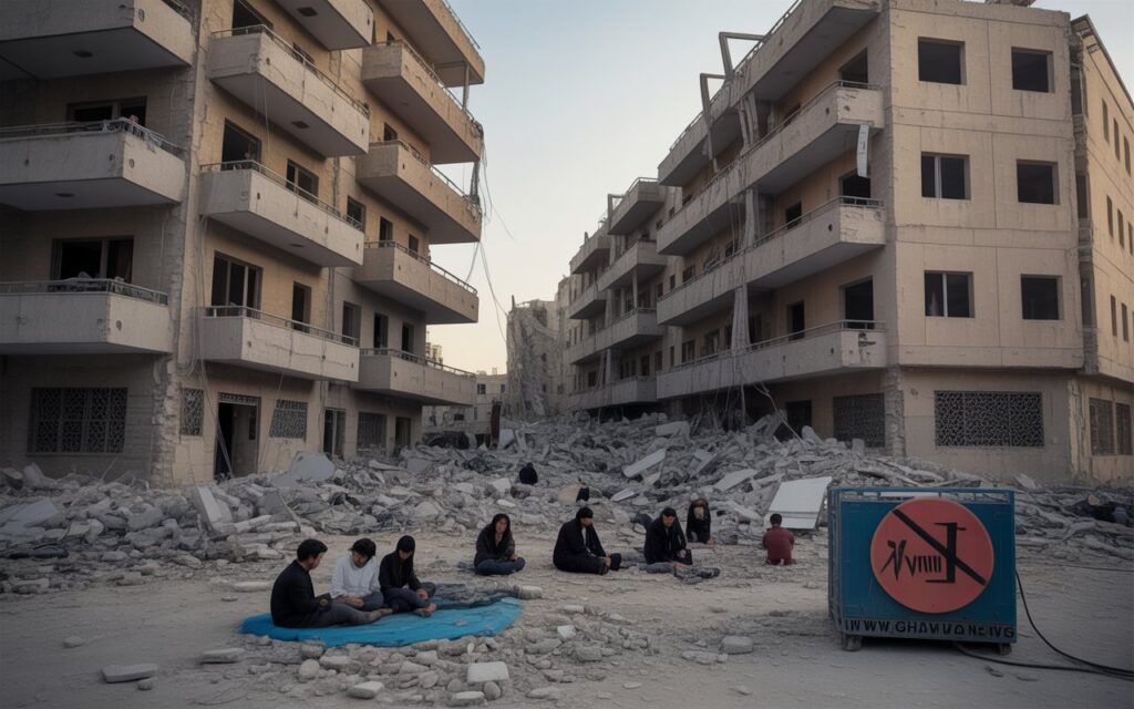 Israel Gaza forced displacement: Thousands flee as airstrikes flatten Gaza City 4 Aerial shot of Gaza City with smoke rising from destroyed blocks.
Alt text: Aerial view showing Israel Gaza forced displacement as smoke rises over destroyed residential blocks in Gaza City.