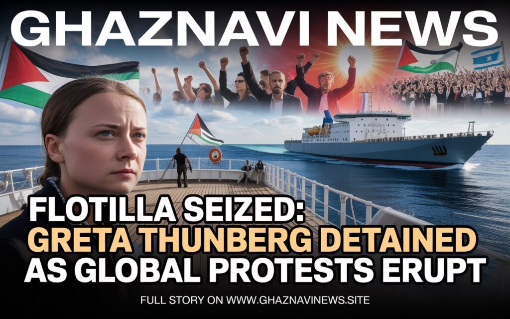 Israel Intercepts Global "Sumud Flotilla," Detains Greta Thunberg; Protests Erupt Worldwide 2 The global flotilla intercepted by Israeli forces, detaining Greta Thunberg. Protests erupt in Turkey, Greece, Italy, Tunisia, and Argentina over Gaza aid blockade.