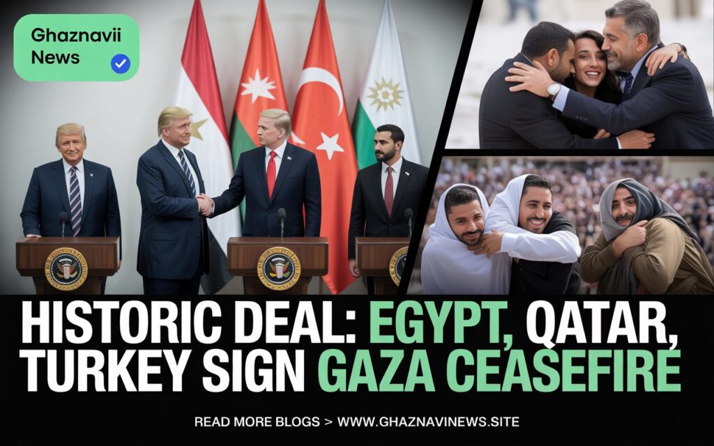 Egypt, Qatar, Turkey Sign Trump's Gaza Ceasefire Deal in Historic Middle East Breakthrough 3 Egypt, Qatar & Turkey sign Gaza ceasefire deal with Trump. Final 20 hostages freed in exchange for 1,968 Palestinian prisoners in historic agreement.