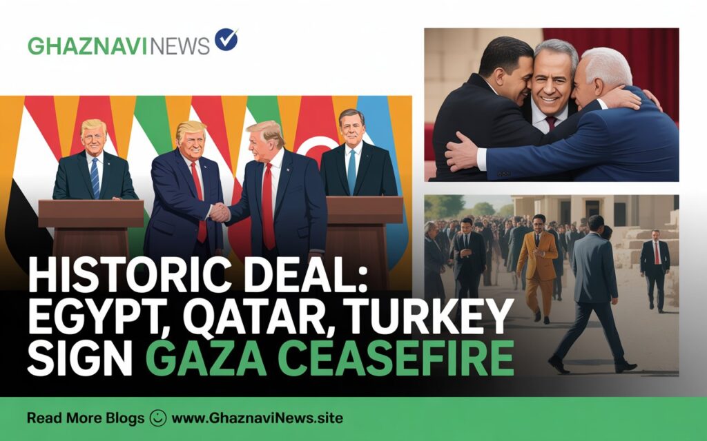 Egypt, Qatar, Turkey Sign Trump's Gaza Ceasefire Deal in Historic Middle East Breakthrough 4 Egypt, Qatar & Turkey sign Gaza ceasefire deal with Trump. Final 20 hostages freed in exchange for 1,968 Palestinian prisoners in historic agreement.