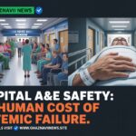 Crowded Medway Maritime Hospital A&E waiting area with patients and stressed staff, highlighting systemic pressures and dignity concerns.